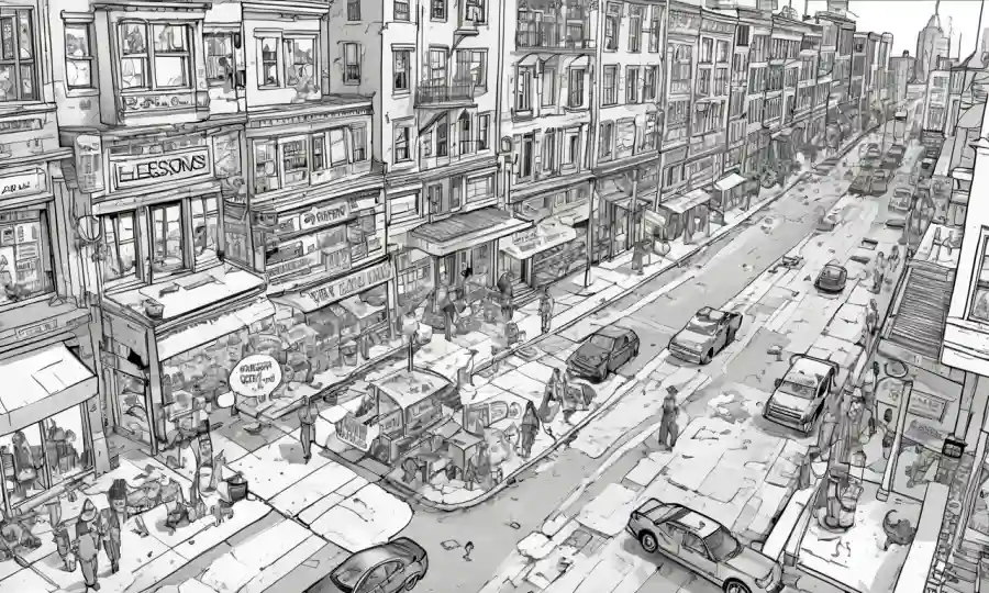 Una calle con varios lugares comunes marcados, indicando dónde encontrar lesiones de esclerosis.