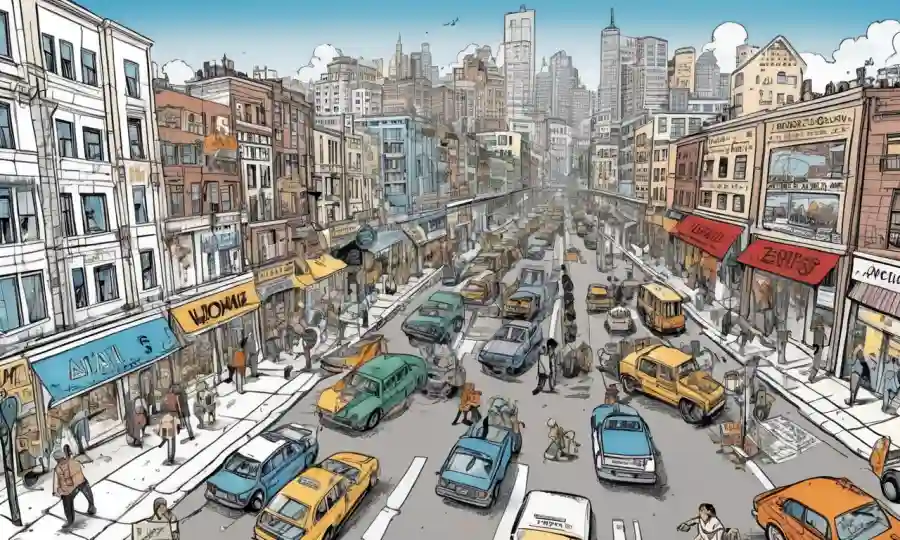 Imágenes de calles de la ciudad con diagramas destacando la identificación de zonas de esclerosis.