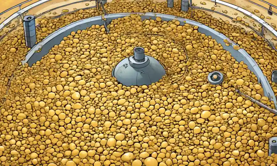 Células de levadura trabajando juntas en un tanque de fermentación.