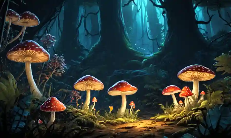Glowing hongos en diversas especies y ambientes