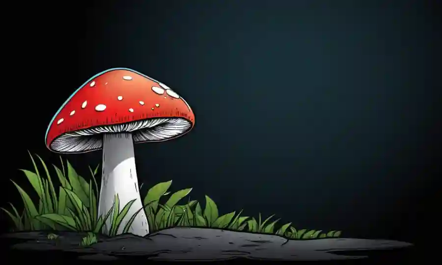 Un hongo se destaca con No símbolo en un fondo oscuro.