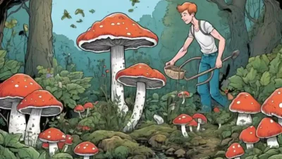 Alguien tendiendo a un jardín hongo en casa con hongos creciendo.