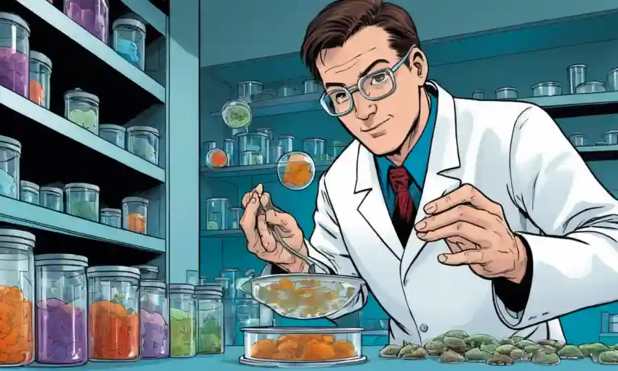 Científicos que manejan platos petri de varias especies de hongos en un laboratorio.