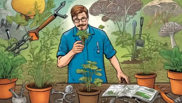 Un científico da una planta