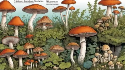 Guía de identificación de especies de hongos con imágenes y texto descriptivo.