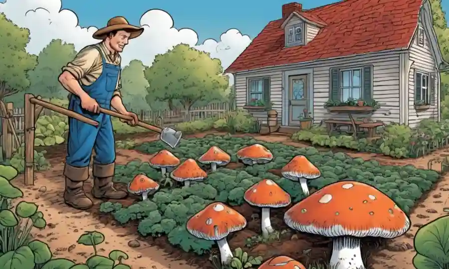 Agricultor tiende a la cama de hongos en un acogedor entorno de casa.