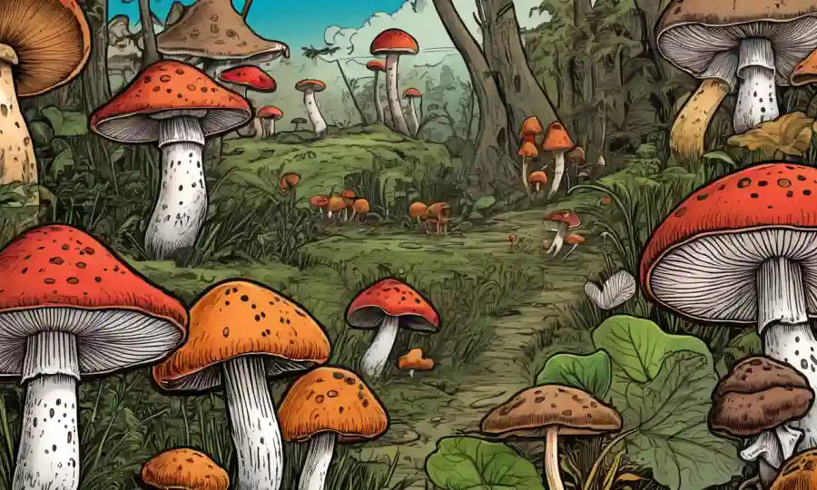 Cierre de varias especies de hongos con ilustraciones y superposición de texto destacando sus características.