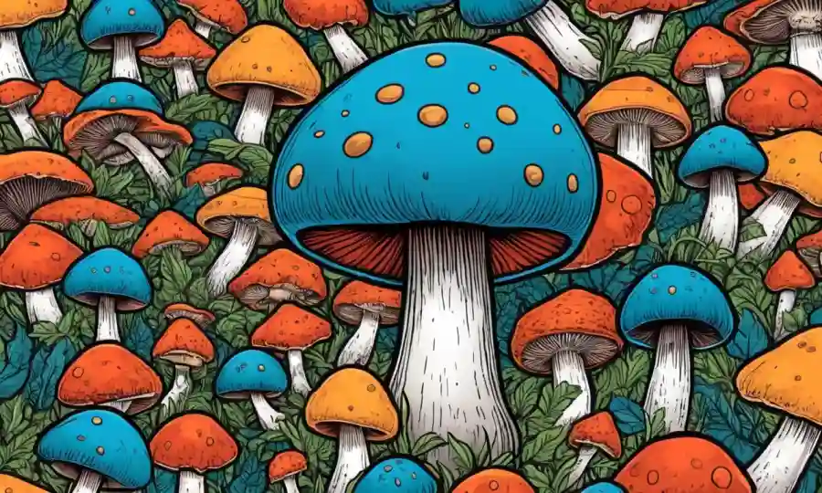 Una ilustración de gorra de hongos en medio de la medicina tradicional y moderna.