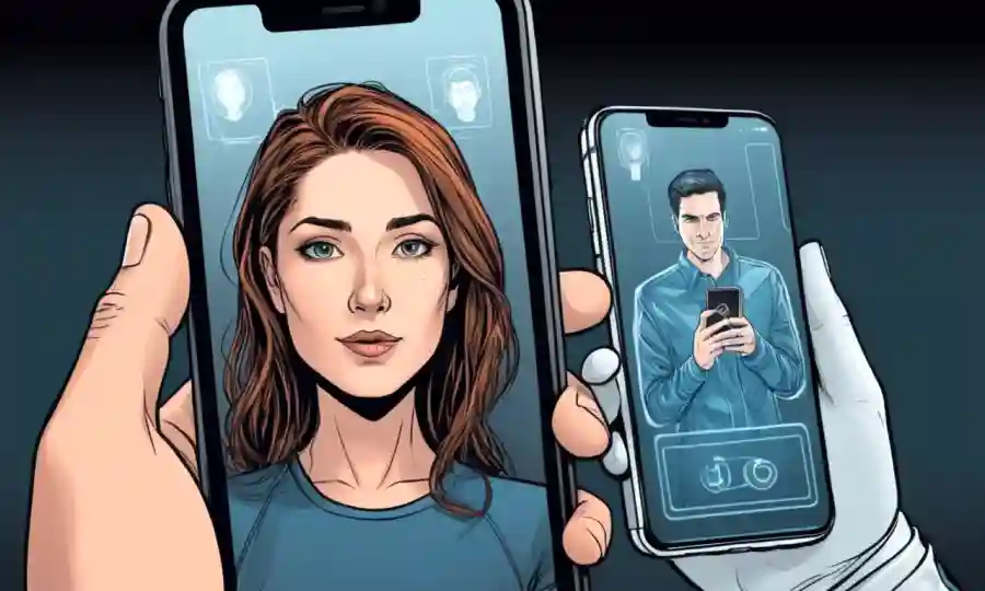Una persona desbloqueando su teléfono usando tecnología de reconocimiento facial.