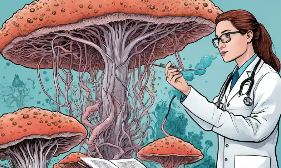 Un gráfico que muestra una tendencia ascendente de infecciones fúngicas con profesionales médicos y datos científicos que rodean.