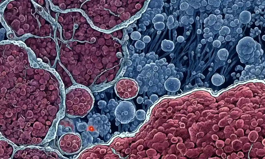 Un micrografo de esporas fúngicas y células que infectan tejido con gráficos y diagramas.