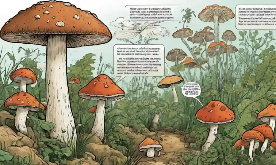 Ilustraciones científicas y diagramas de datos destacando las propiedades de los hongos antitumorales.