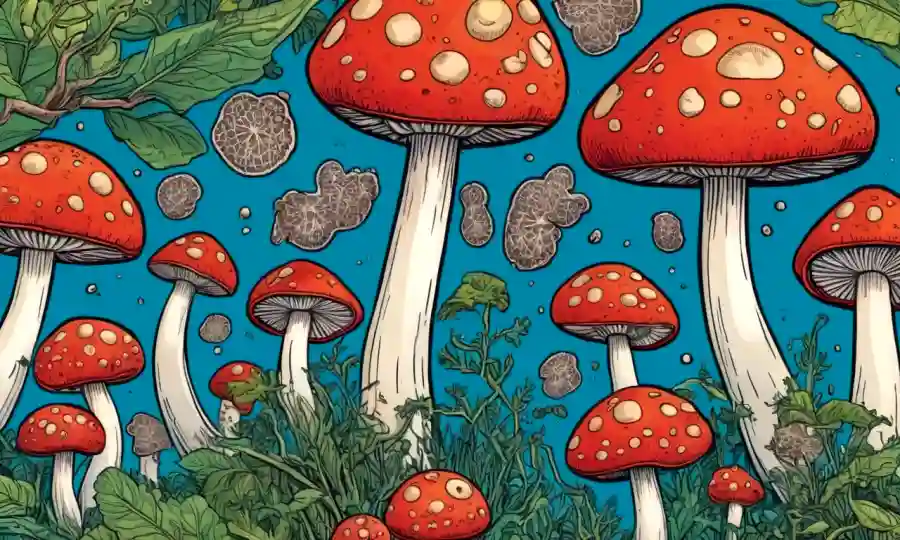 Los hongos se entrelazan con células humanas o elementos del sistema inmunitario, lo que representa su impacto en la salud.