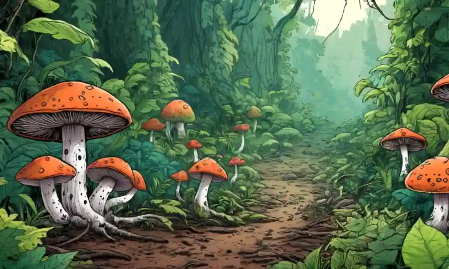 Fungi creciendo en la desintegración de la materia orgánica