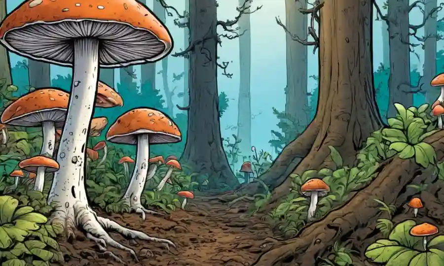 Fungi descompone la materia orgánica en el ecosistema forestal.