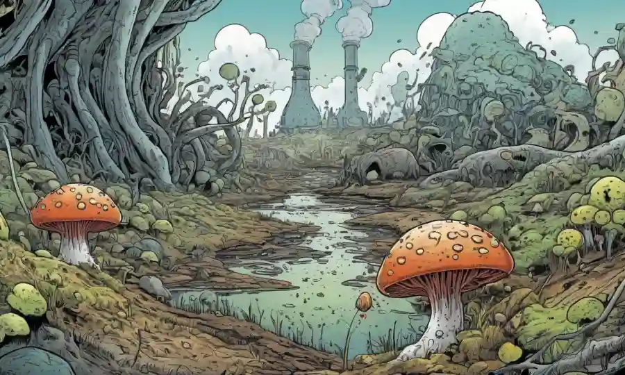 Microorganismos fungi prosperando en un ambiente contaminado que se contiene.