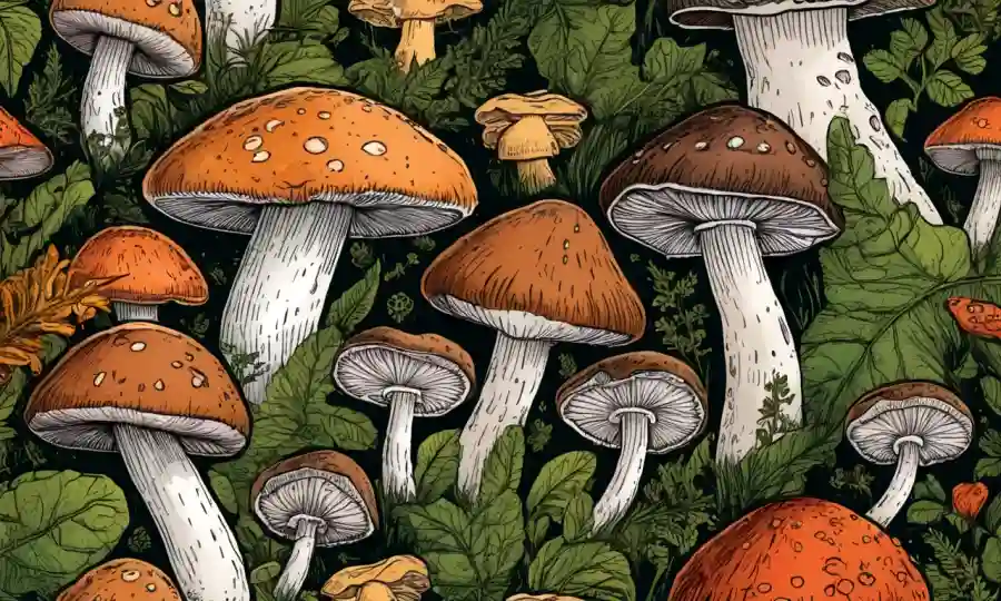 Imágenes de cerca de varios hongos con propiedades medicinales.
