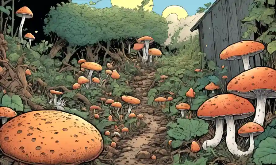 El cultivo de hongos en los desechos alimentarios, destacando los ciclos reproductivos.