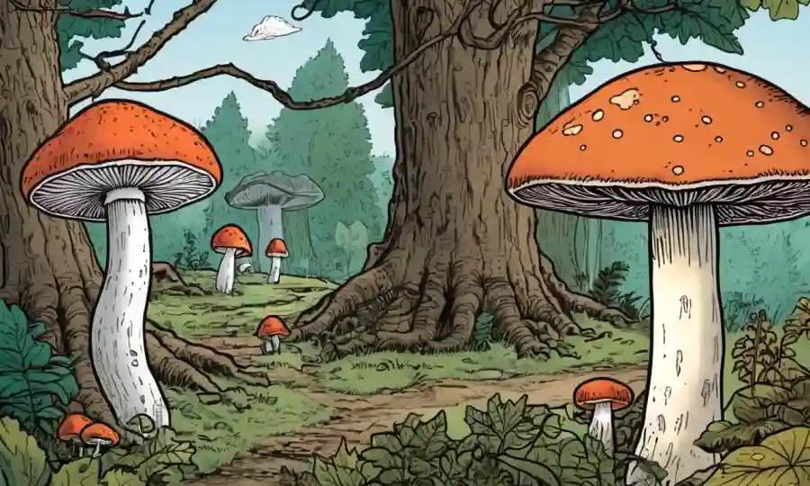 Antiguas ilustraciones de hongos junto a un hongo, destacando su significado histórico.