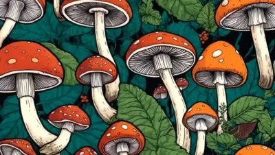 Disparo de grupo de varios hongos con diferentes aplicaciones que se muestran detrás.