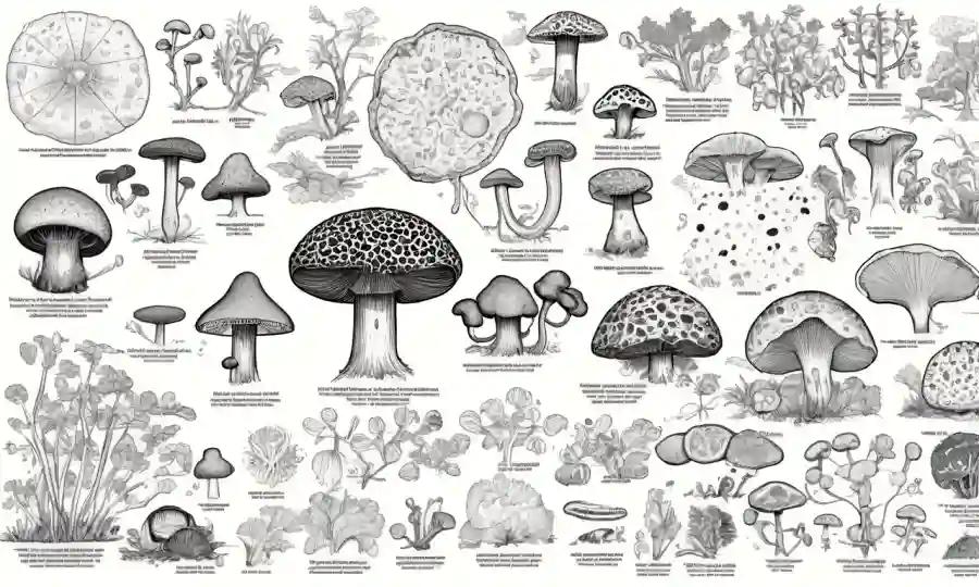 Ilustración de diferentes tipos de hongos parásitos con estadísticas y gráficos relacionados.