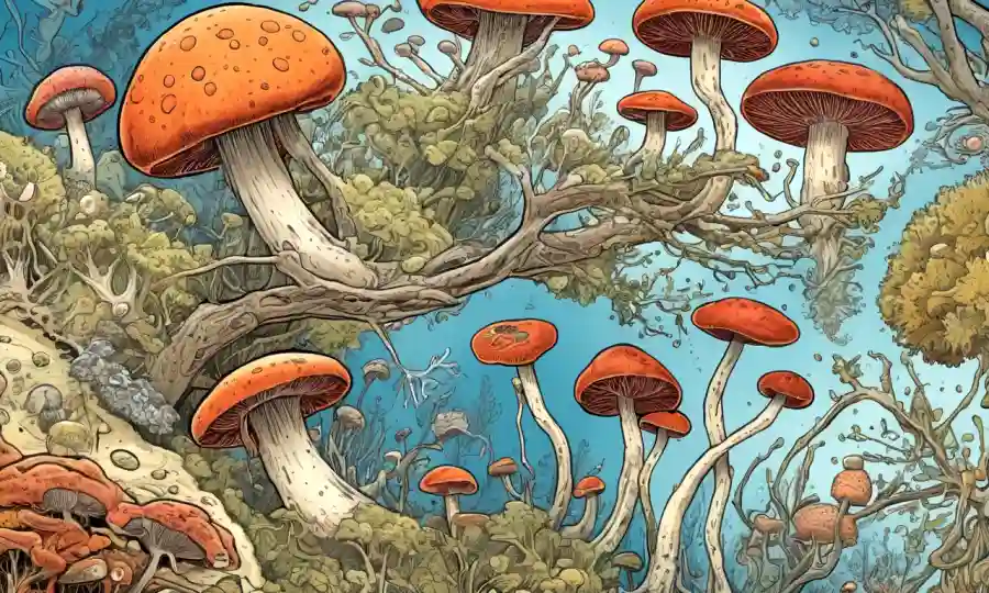 Imágenes y diagramas microscópicos ilustran las relaciones de los hongos parásitos con los organismos vivos.