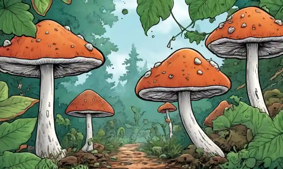 Crecimientos de hongos que combaten las plagas en un fondo de hoja.