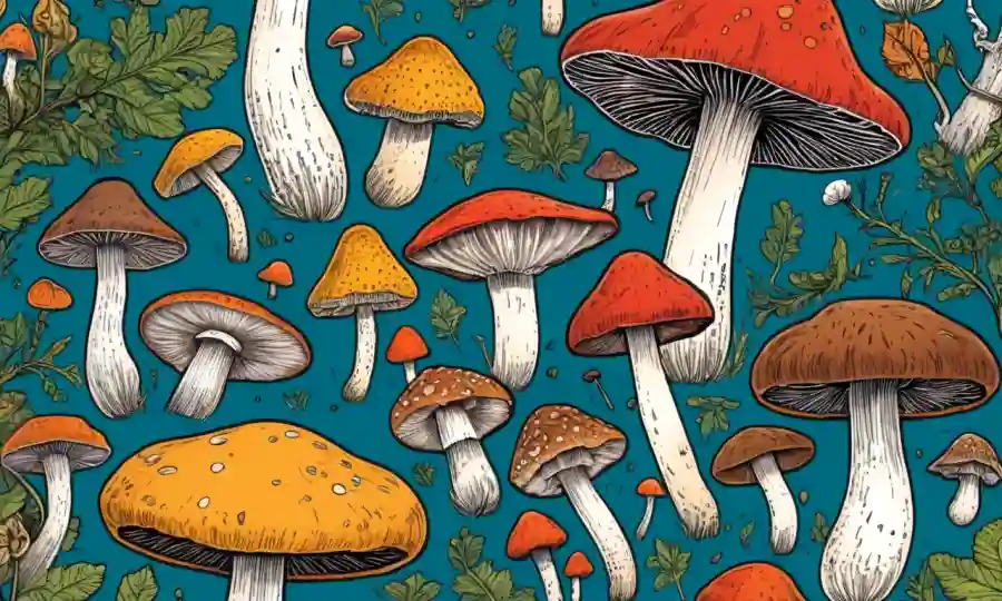 Una colección visual de setas psicoactivas, destacando sus propiedades y efectos.