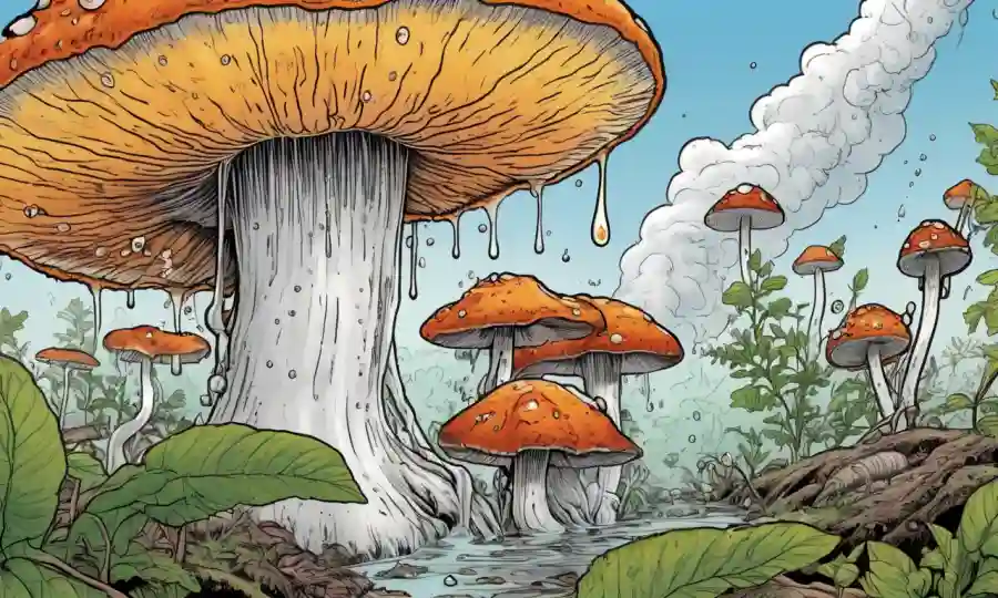 Hongos hongos creciendo en medio de que las toxinas sean arrancadas del cuerpo.