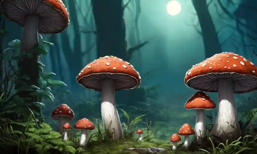 Setas creciendo en un entorno natural con un brillo sutil de fondo