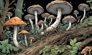 Imagen con varios tipos de hongos creciendo en la desintegración de materia orgánica.