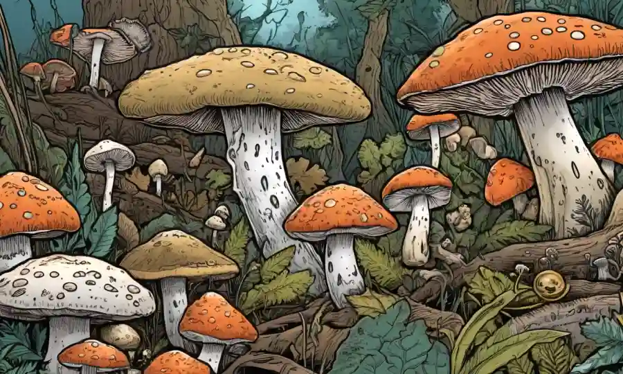 Una imagen de cerca de varias especies de hongos con importancia ecológica destacada.