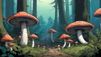 Un grupo de hongos en un bosque