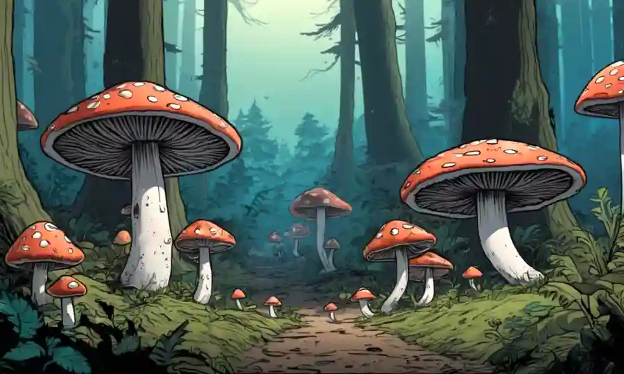 Un grupo de hongos en un bosque