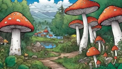 Setas con prestaciones de salud rodeadas de ilustraciones de sus propiedades.