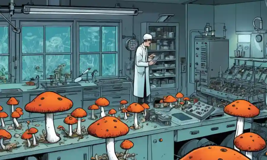 Setas en un entorno de laboratorio con datos y equipos.