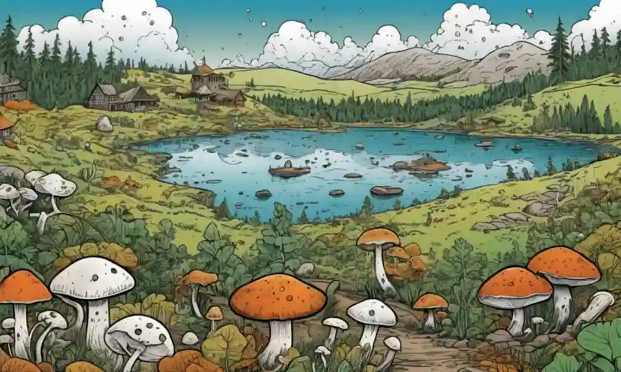 Una mezcla de ilustraciones de hongos con datos y estadísticas relacionados con el clima.