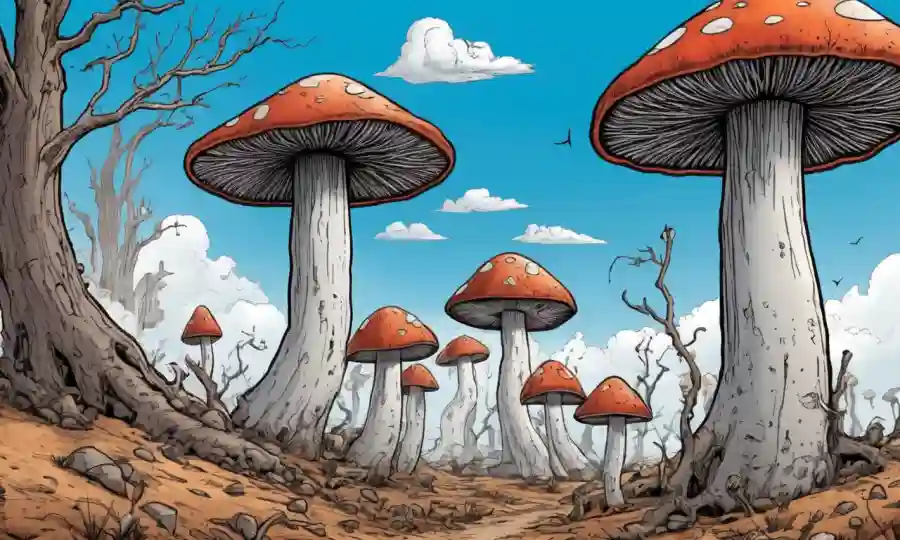 Los hongos que crecen en medio de los efectos del cambio climático como los árboles secos o los cielos ahumados.