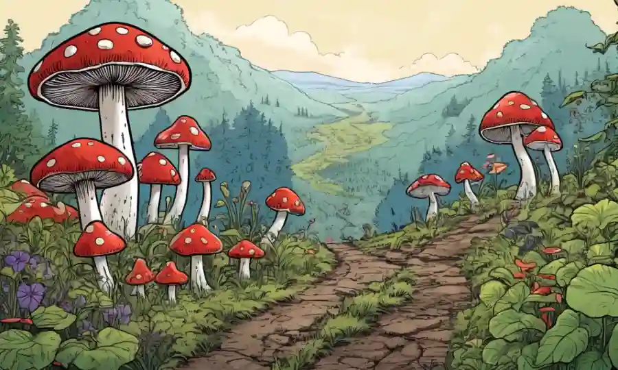 Setas creciendo en la naturaleza, rodeadas de texto sutil sobre su importancia.