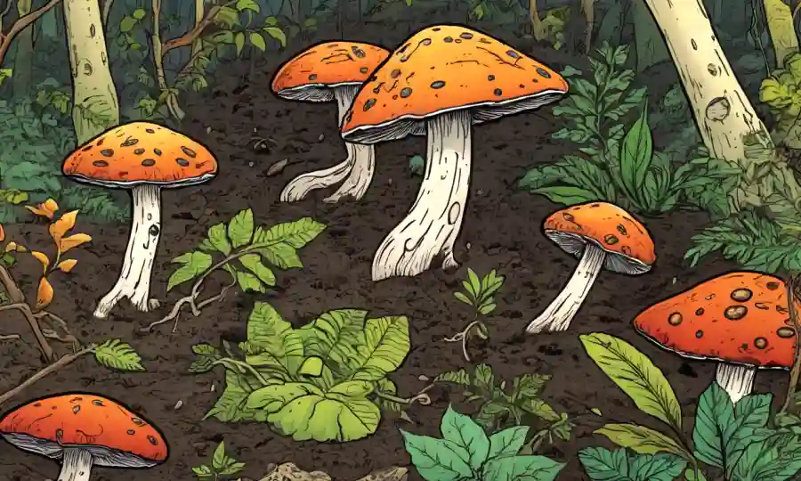 La red de hongos microscópicos se extendió a través del ecosistema forestal del suelo con vida vegetal vibrante.