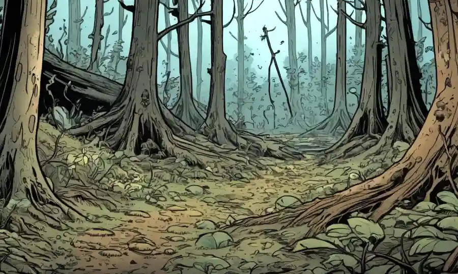 Un piso forestal descompuesto muestra los efectos devastadores en los ecosistemas fúngicos debido a las actividades humanas.