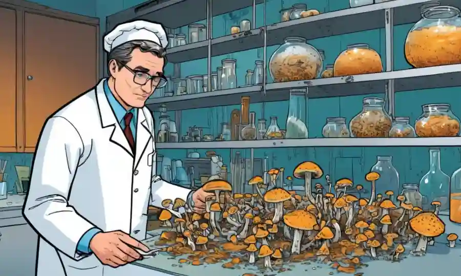 Científico examinando hongos en un laboratorio