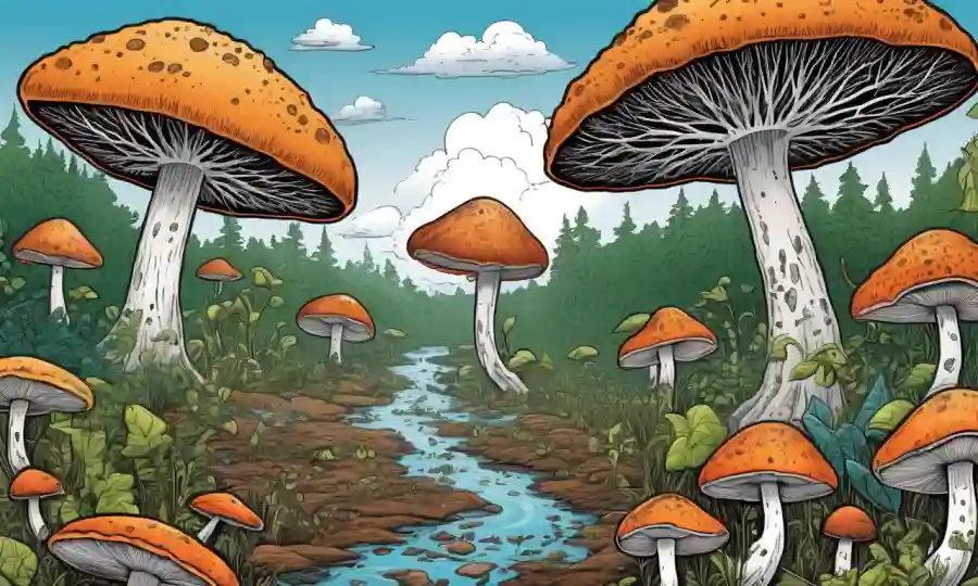 Un gráfico que muestra el papel de los hongos en el ciclismo de nutrientes y los impactos de los ecosistemas debido a la deforestación.