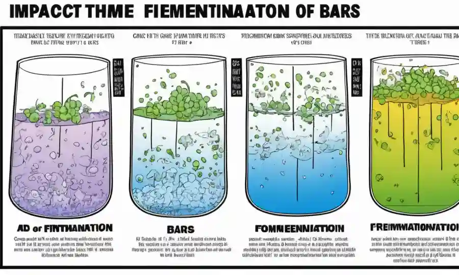 Un gráfico que muestra el impacto del tiempo de fermentación en la calidad de los productos finales con varias líneas y barras.