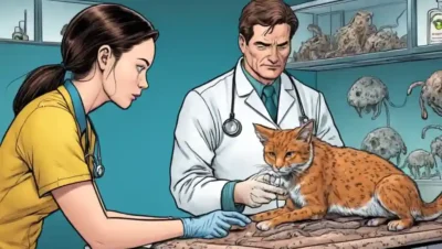 Un veterinario que examina una mascota afligida