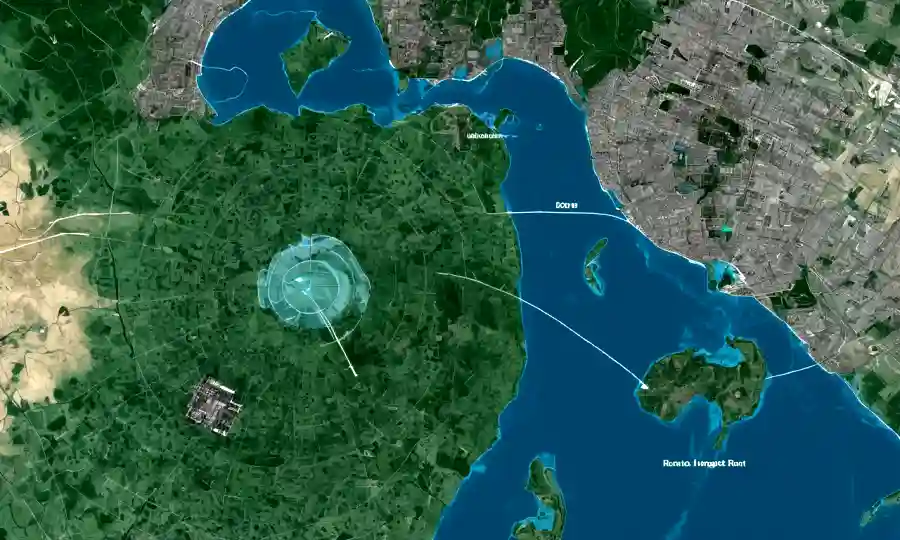 Imágenes satelitales superadas en mapas, monitoreando impacto ambiental y simbiosis.