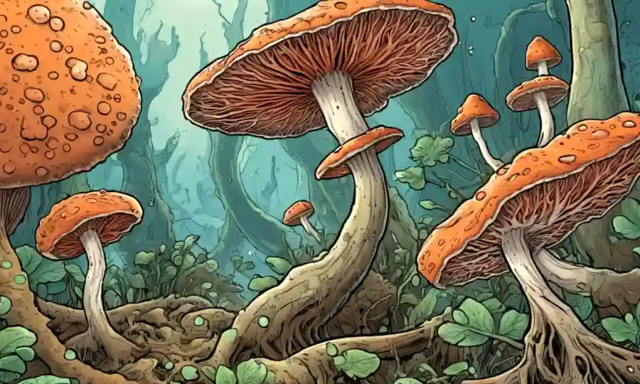 Una imagen de microscopio de especímenes de hongos de varias formas que crecen en diferentes condiciones ambientales.