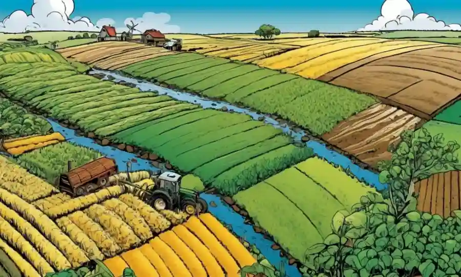 Tierra agrícola con indicadores ecológicos, destacando el impacto ambiental.