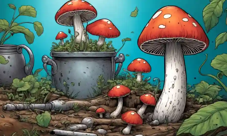 Un hongo creciendo en medio de objetos cotidianos