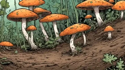 hongos microscópicos creciendo en suelo